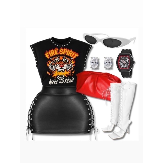 FIRE SPIRIT Top Lace-up Mini Skirt Set
