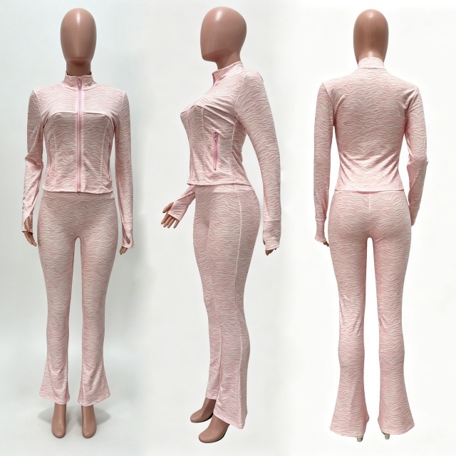 New Fall Fashion Zipper Up Top Fitted Pant Set