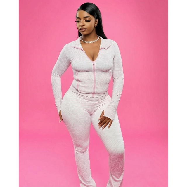 New Fall Fashion Zipper Up Top Fitted Pant Set