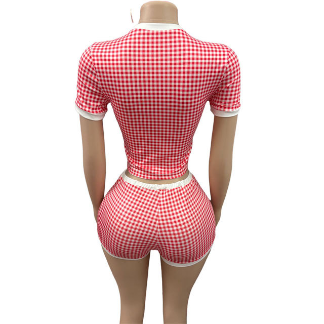 Plaid Print Casual Fitted Short Set