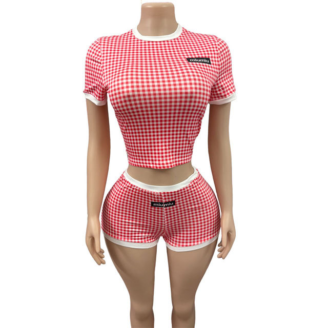 Plaid Print Casual Fitted Short Set
