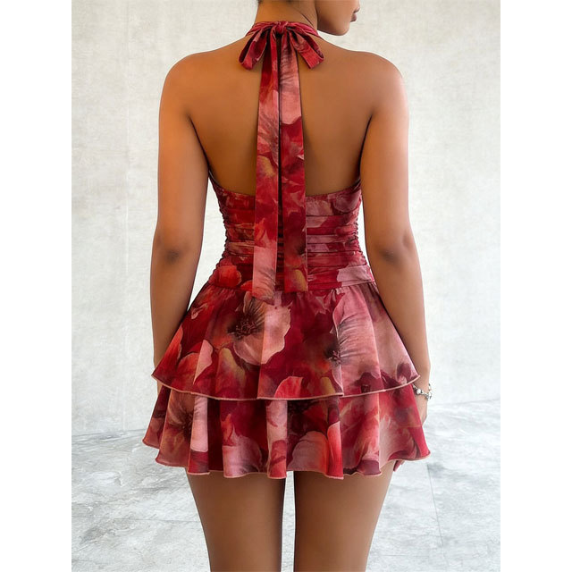 Printed Fashion Halter Ruffle Dress