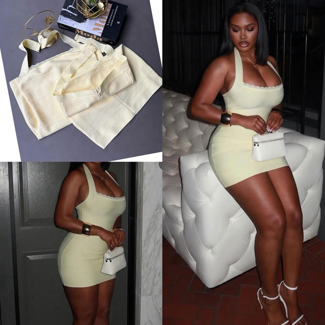 Lace Trim Halter Bodycon Bandage Dress