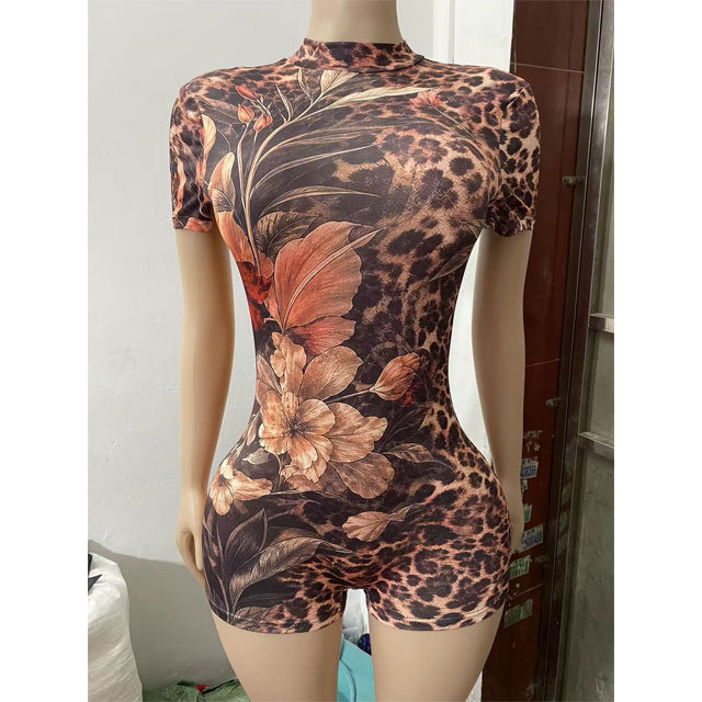 Leopard Print Backless Halter Romper