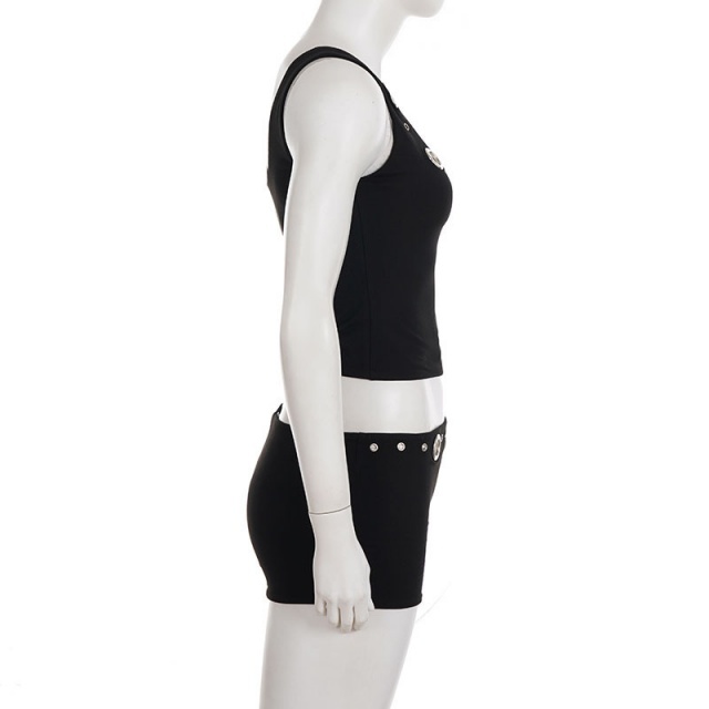 Fashion Eyelets Tank Top Short Set