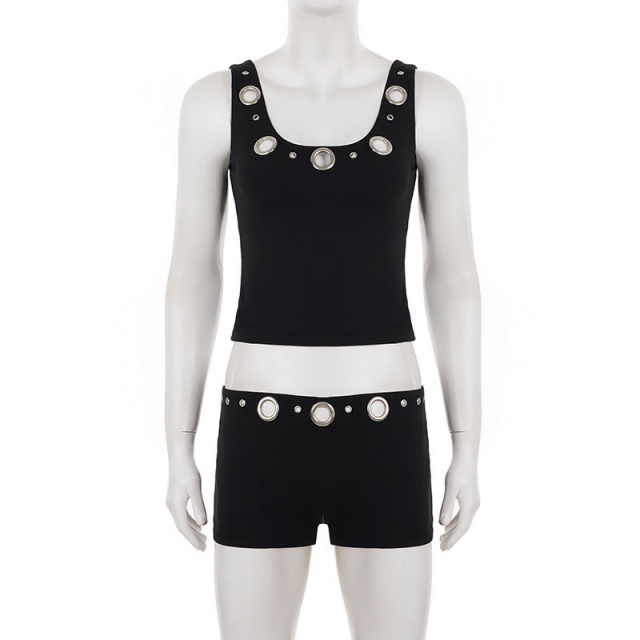 Fashion Eyelets Tank Top Short Set