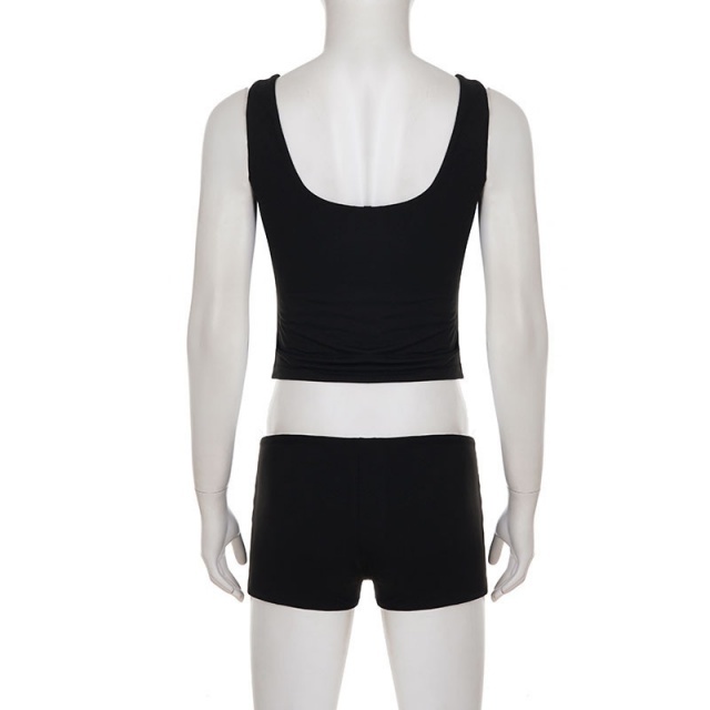 Fashion Eyelets Tank Top Short Set