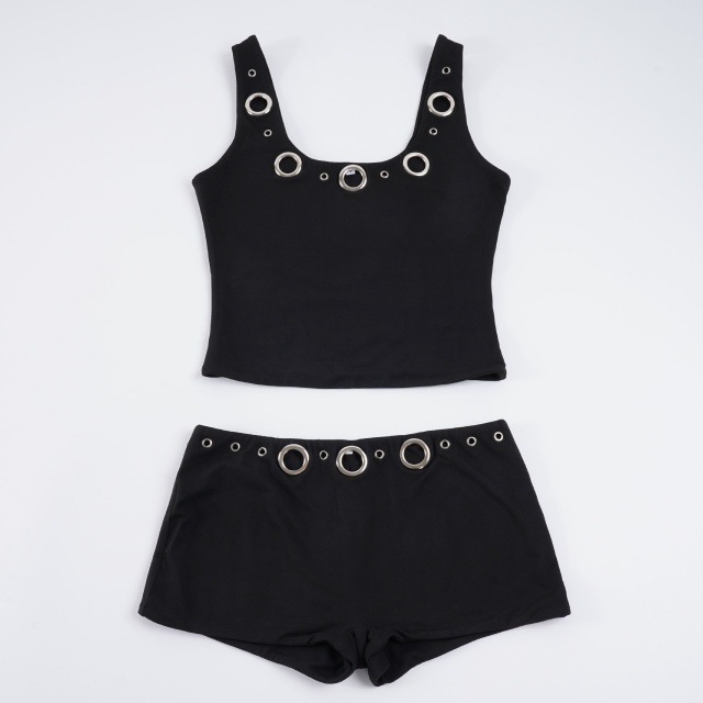 Fashion Eyelets Tank Top Short Set