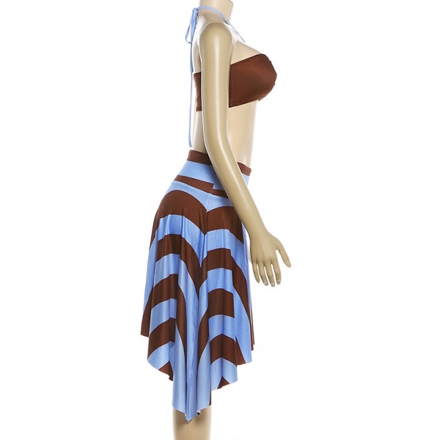 Vacation Style Halter Top Asymmetrical Skirt Set