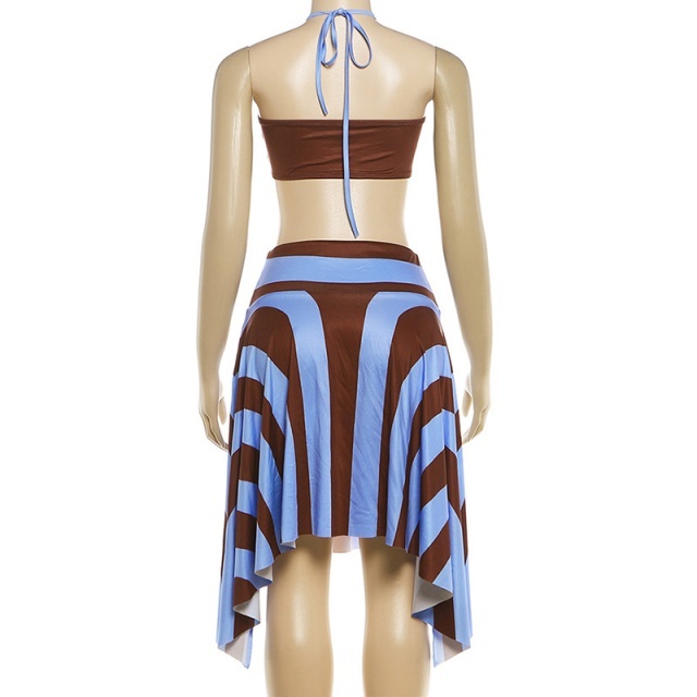 Vacation Style Halter Top Asymmetrical Skirt Set
