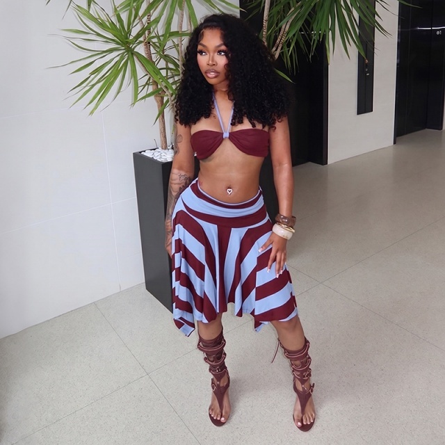 Vacation Style Halter Top Asymmetrical Skirt Set