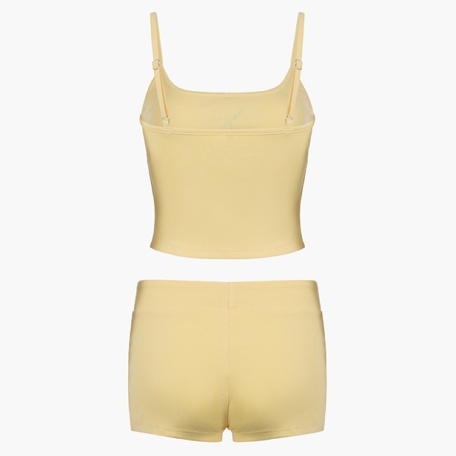 Letter Print Cami Top Fitted Short Set