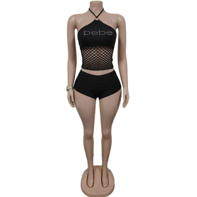 Rhinestones Halter Top Short Set