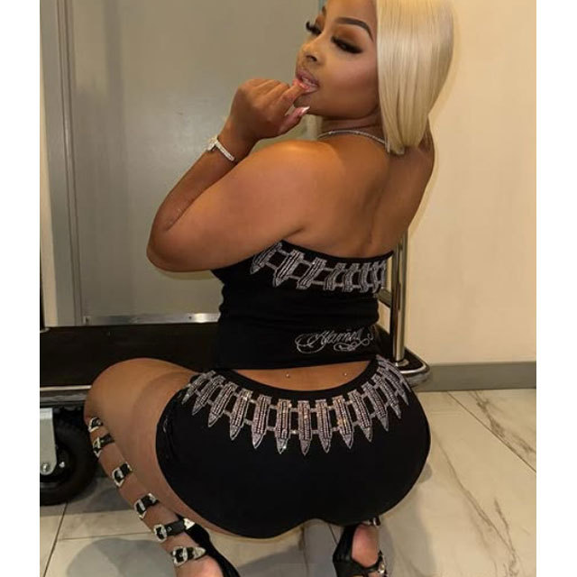 Rhinestones Tube Top Fitted Short Set