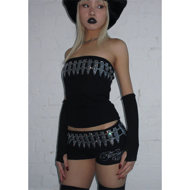 Rhinestones Tube Top Fitted Short Set