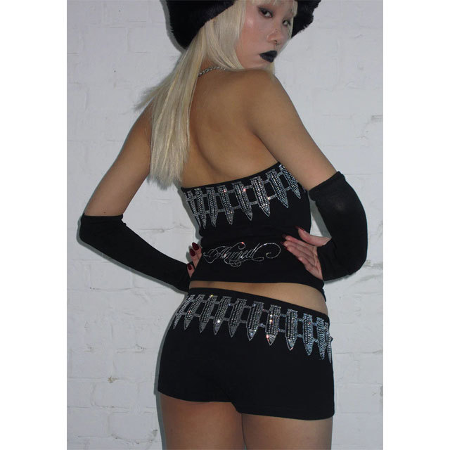 Rhinestones Tube Top Fitted Short Set
