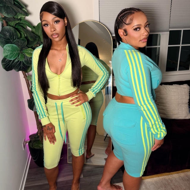 Side Striped Zipped Up Top Knee Pant Set