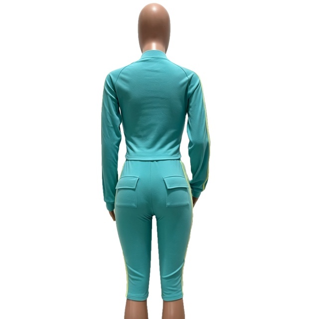 Side Striped Zipped Up Top Knee Pant Set