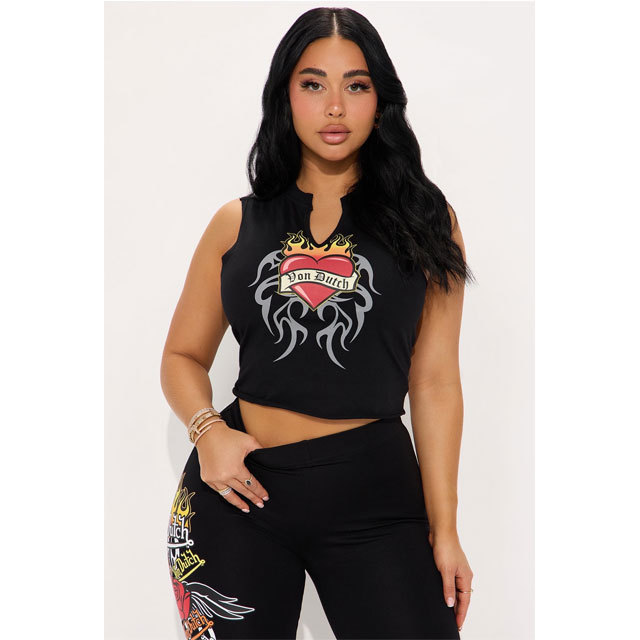 Fashion Printed Sleeveless Top Sport Pants Suit