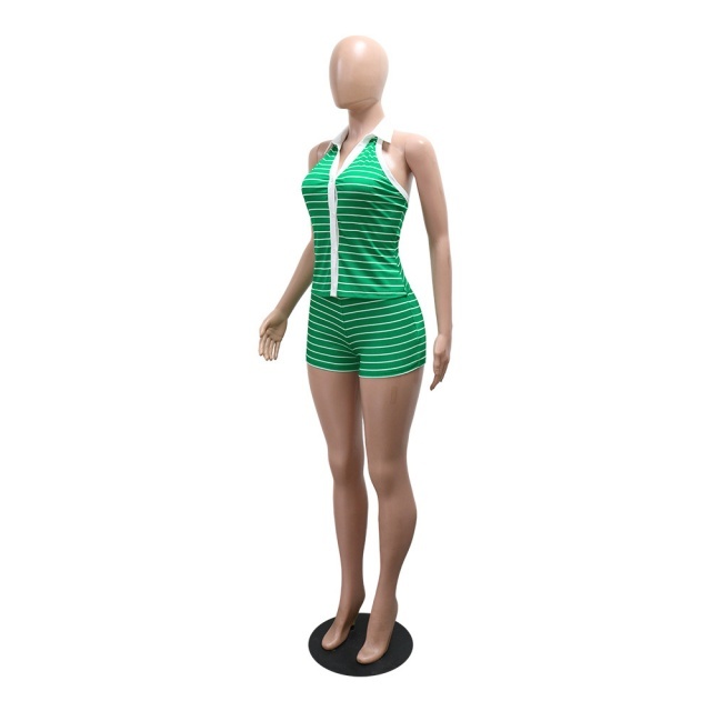 Fashion Striped Fitted Short Set