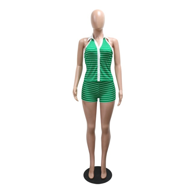 Fashion Striped Fitted Short Set