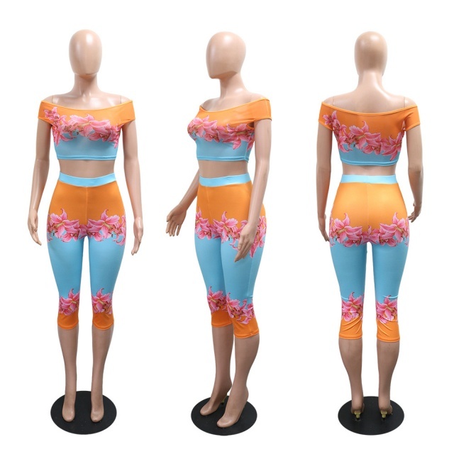 Floral Print Fitted Midi Pants Set