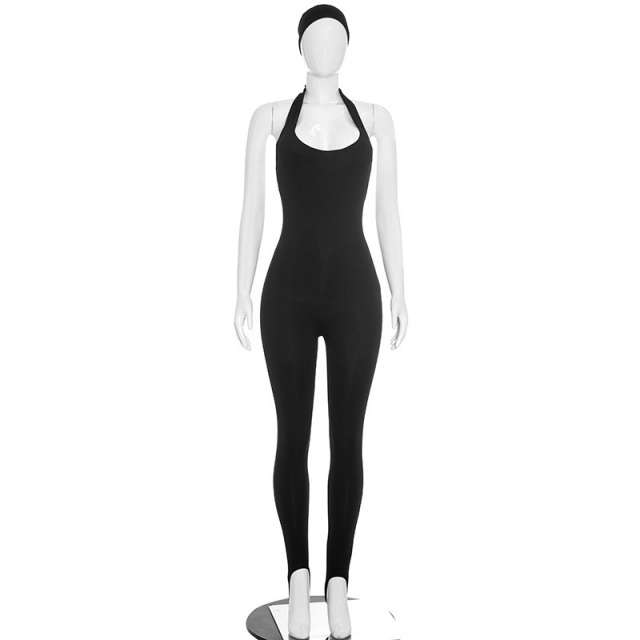 Halter Neck Backless Footed Jumpsuit with Headscarf