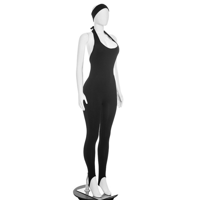 Halter Neck Backless Footed Jumpsuit with Headscarf