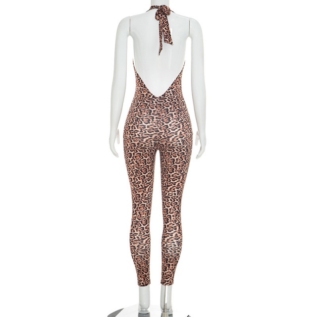 Halter V Neck Backless Skinny Jumpsuit