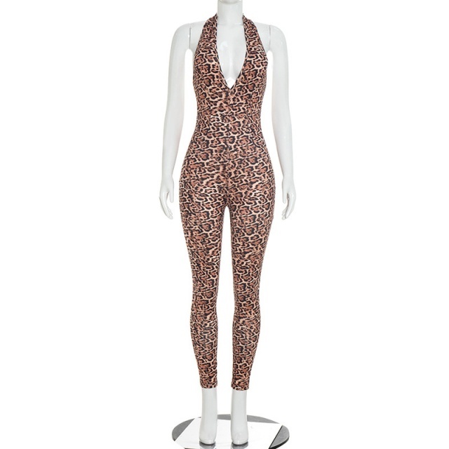 Halter V Neck Backless Skinny Jumpsuit