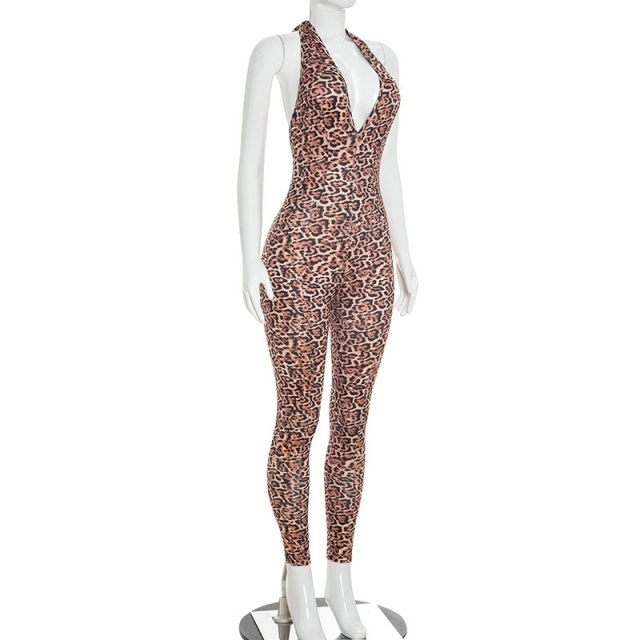 Halter V Neck Backless Skinny Jumpsuit