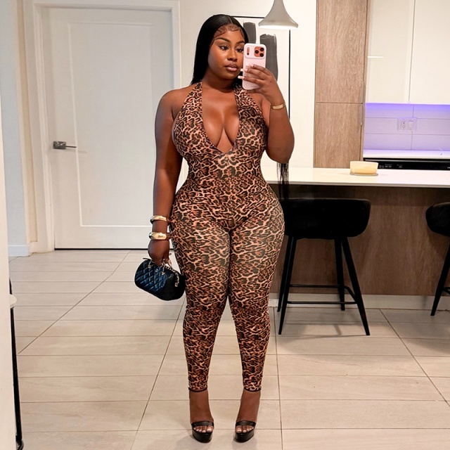Halter V Neck Backless Skinny Jumpsuit