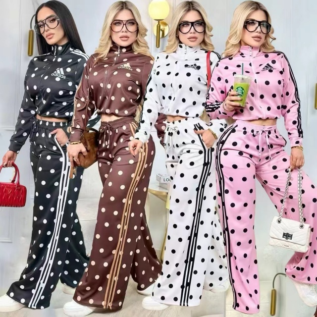 Letter Embroidery Polka Dots Fall Tracksuit Set