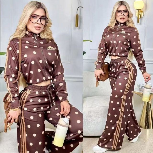 Letter Embroidery Polka Dots Fall Tracksuit Set