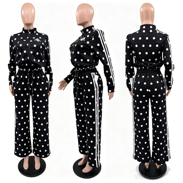 Letter Embroidery Polka Dots Fall Tracksuit Set