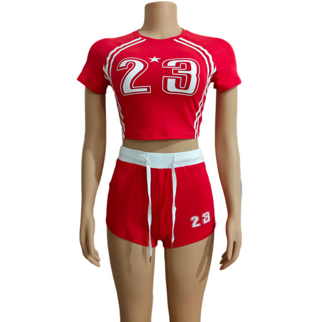 Letter Print Fitted Sport Short Set