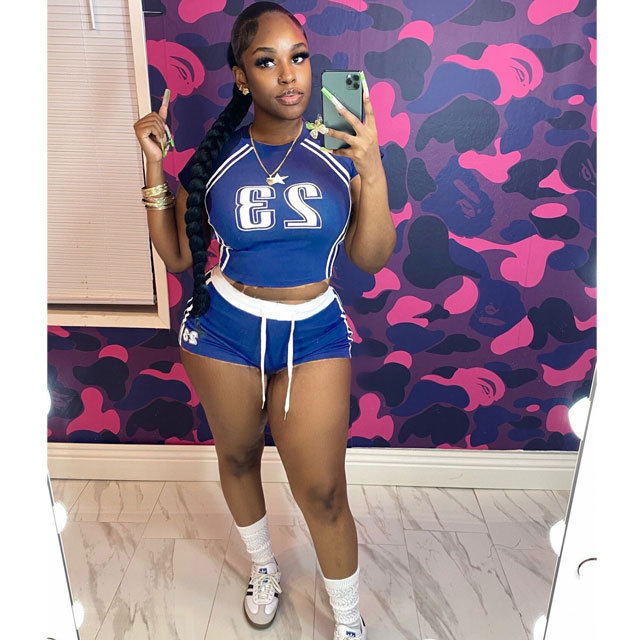 Letter Print Fitted Sport Short Set