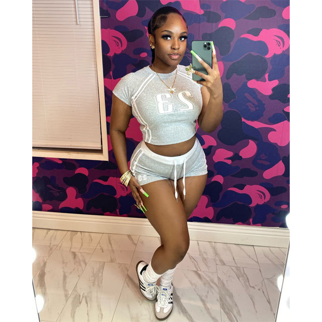 Letter Print Fitted Sport Short Set