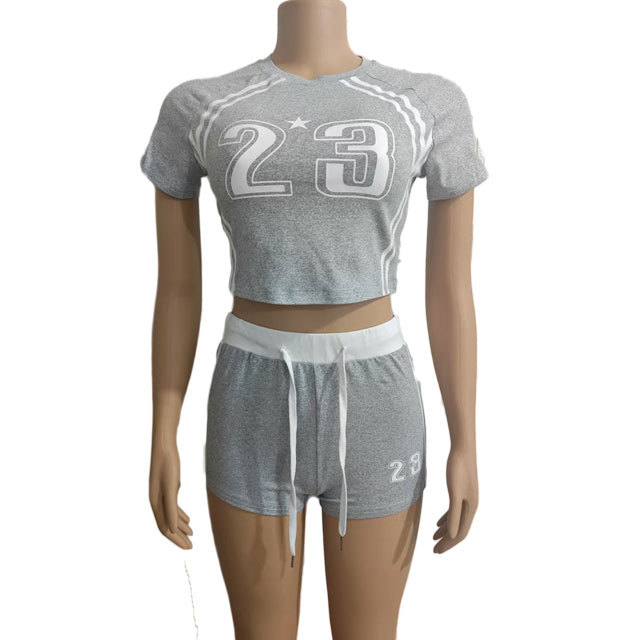 Letter Print Fitted Sport Short Set