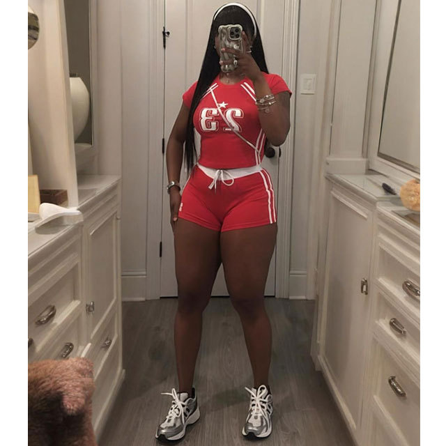 Letter Print Fitted Sport Short Set