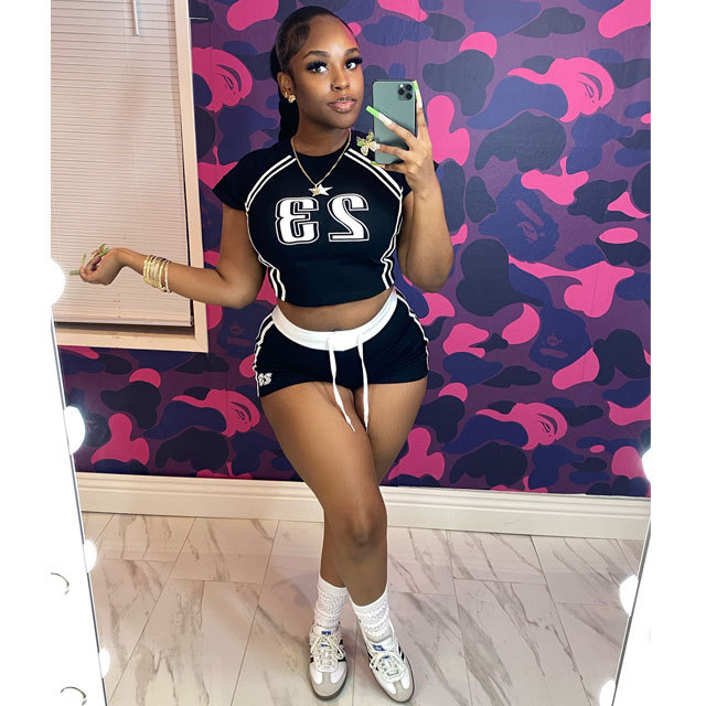 Letter Print Fitted Sport Short Set