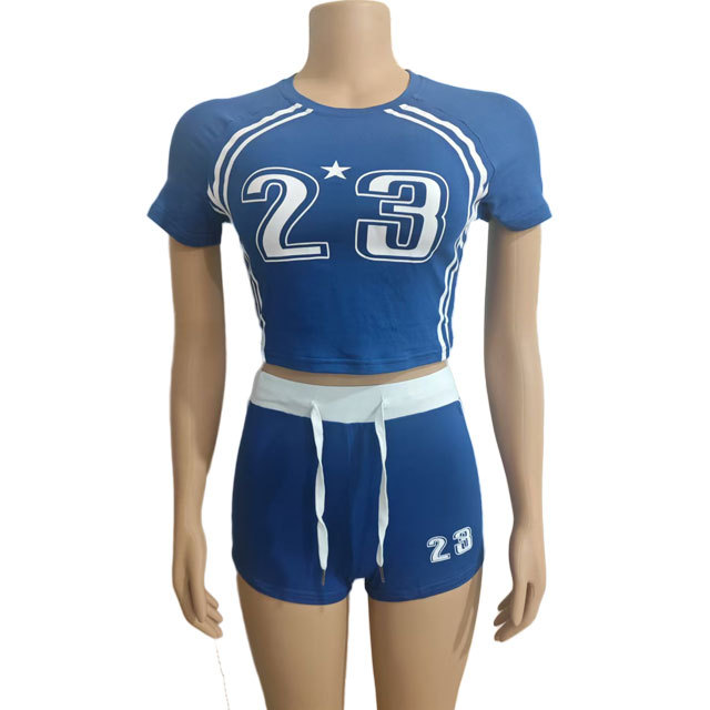 Letter Print Fitted Sport Short Set