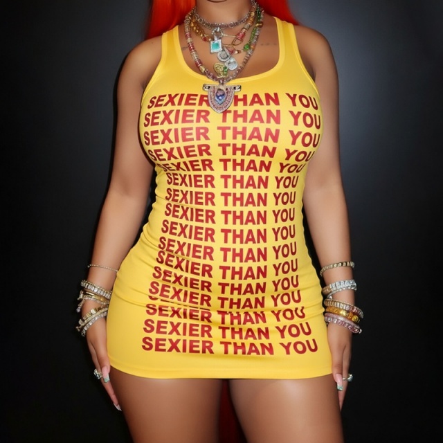 Letters Printed Bodycon Tank Dress