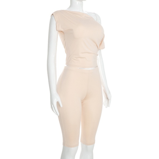 Off-shoulder Short-sleeved Top Slim-fitting Cropped Pants Set