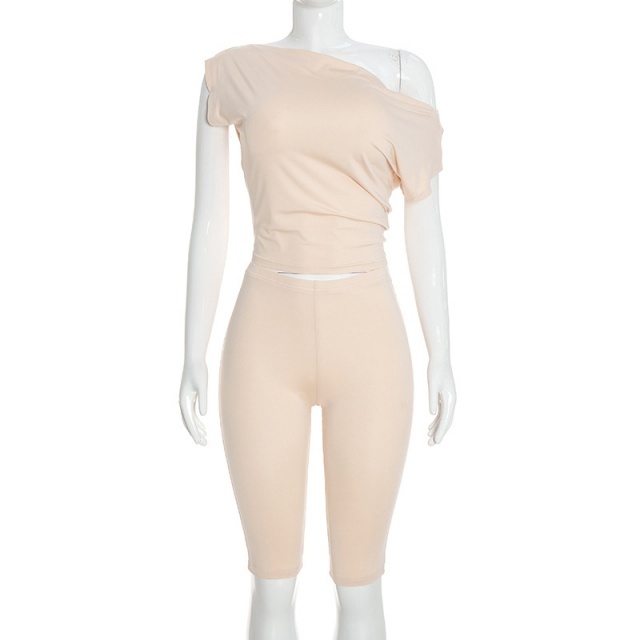 Off-shoulder Short-sleeved Top Slim-fitting Cropped Pants Set