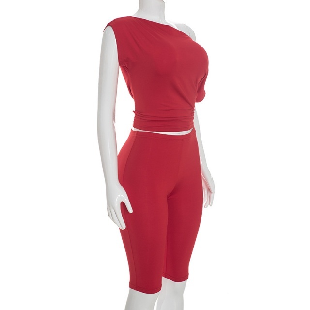 Off-shoulder Short-sleeved Top Slim-fitting Cropped Pants Set