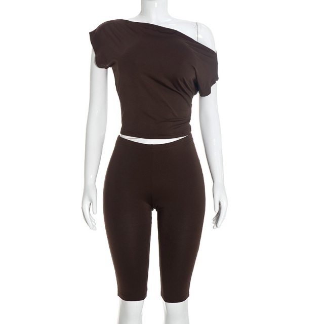 Off-shoulder Short-sleeved Top Slim-fitting Cropped Pants Set