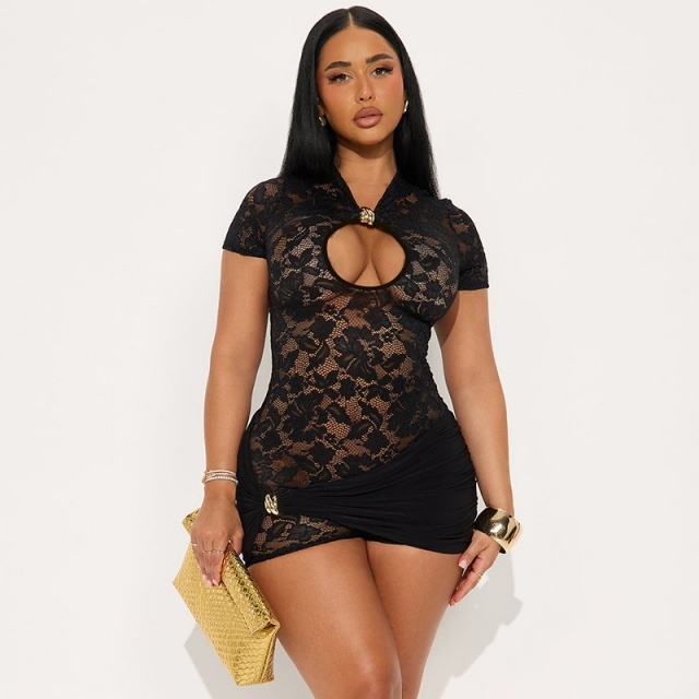 Sheer Lace Hollow Out Tight Romper