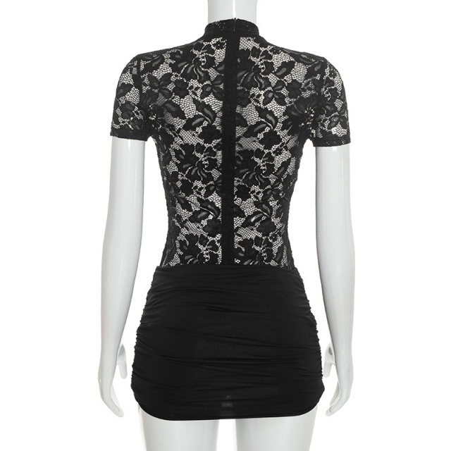 Sheer Lace Hollow Out Tight Romper