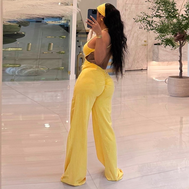 Sleeveless V Neck Wide Legs Jumpsuit with Headband